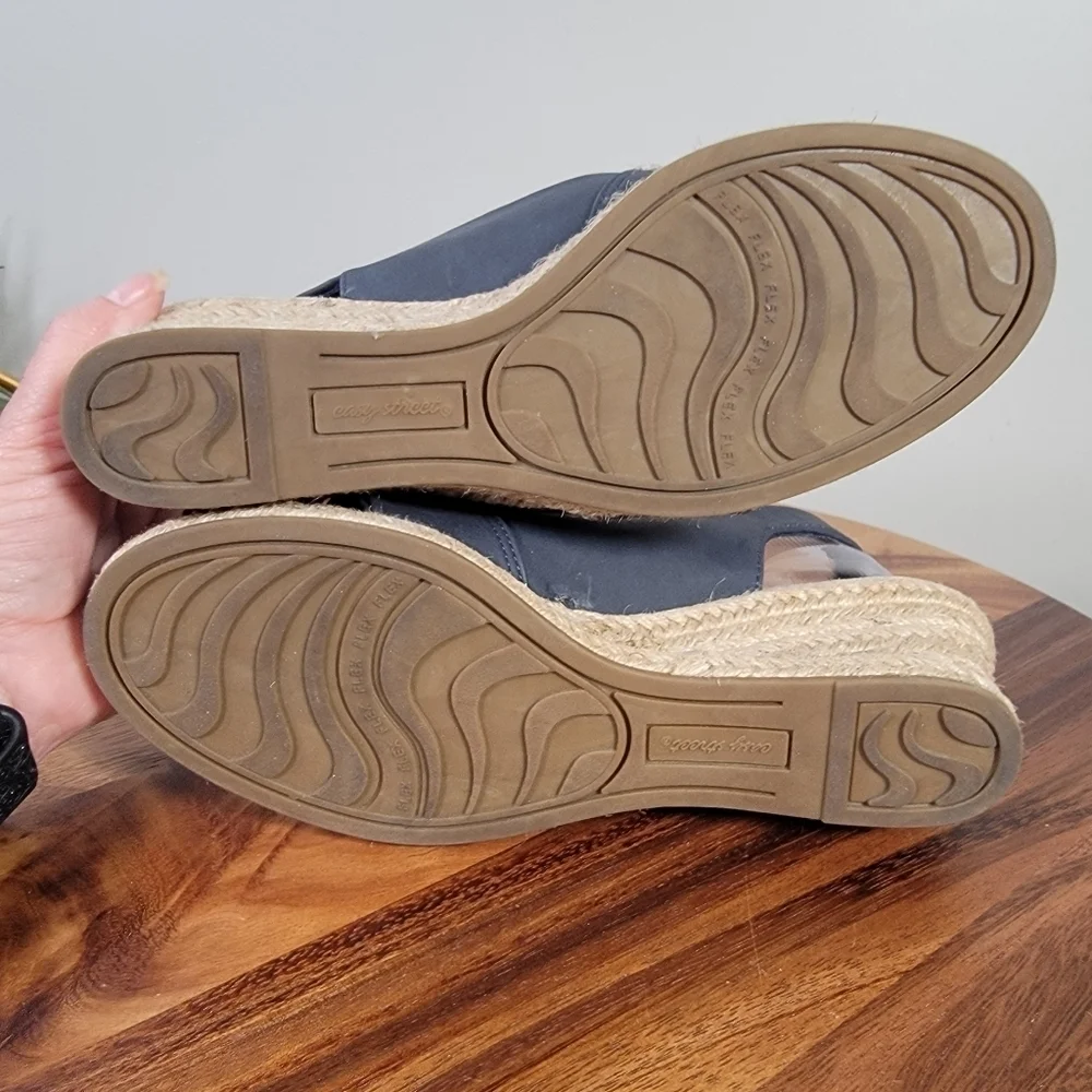Easy Street Women's Wedge Espadrilles Sandals Size 8 Sling Back Faux Leather